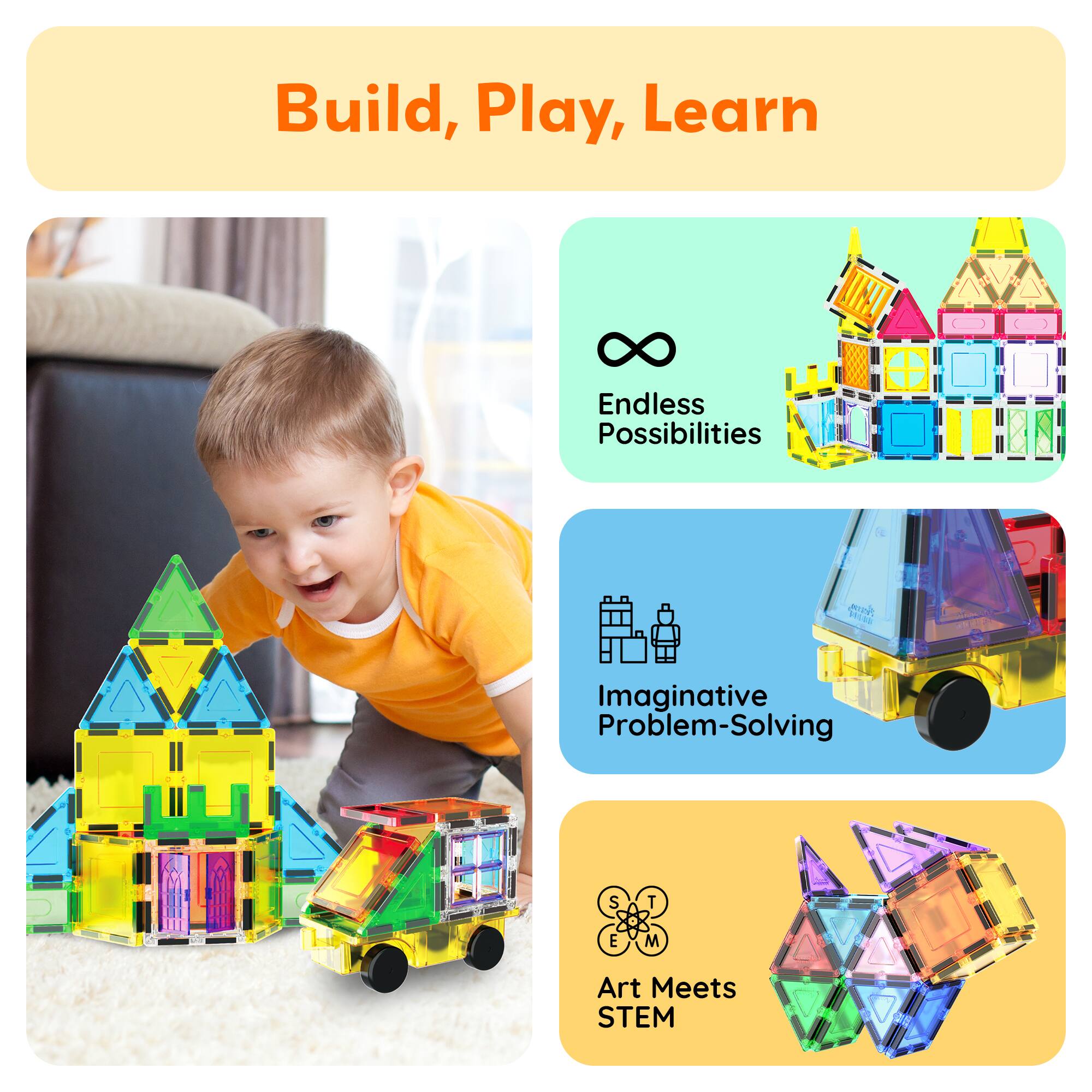 PicassoTiles 61-Piece Magnetic Tile Set with Windows & Doors